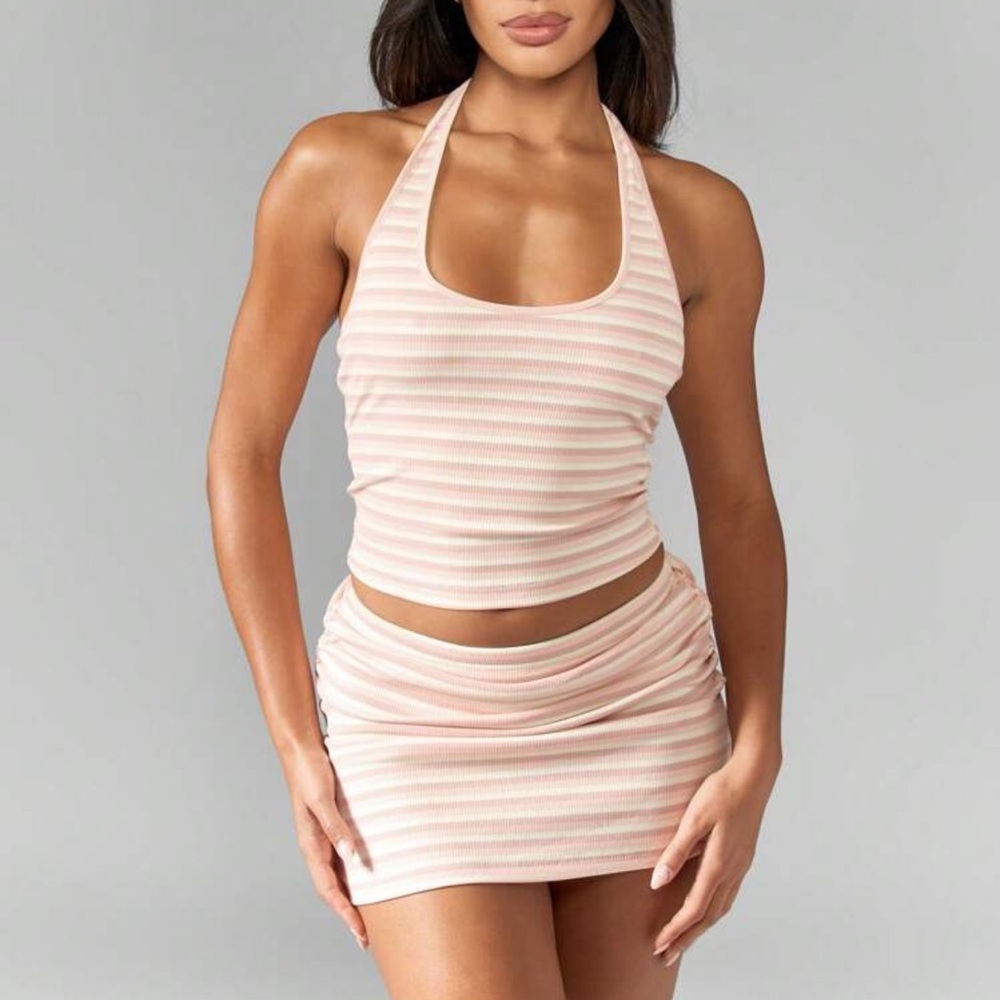 Striped Halter Top and Skirt Set